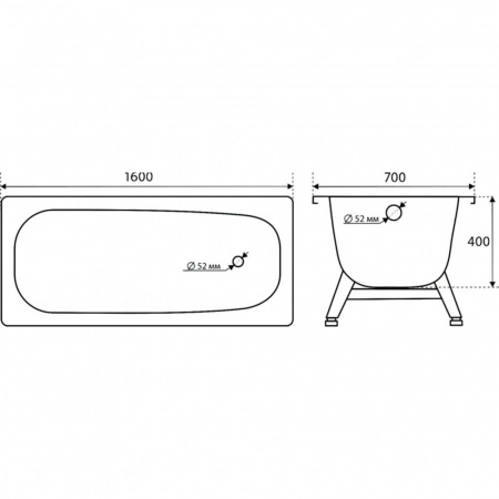 Ванна стальная 1,60х0,70х0,40м REIMAR с ножками ОР-61205, толщина 6,0мм
