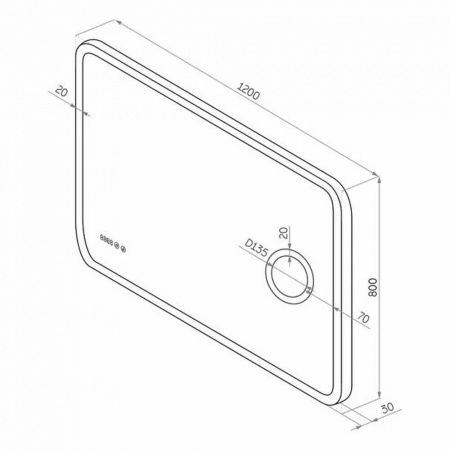 Зеркало BLISS 120 1200х800мм (LED-подсветка, сенсорный выключатель, линза с 3-ным увеличением, часы)