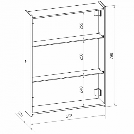 Шкаф зеркальный MIRROR BOX 600х800мм (LED-подсвет, датчик дв, универ, пленка "soft touch", чер) 