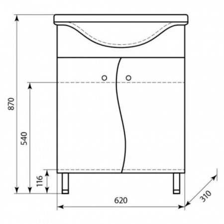 Тумба в ванную комнату БАЙКАЛ 65 под умывальник БАЙКАЛ 65