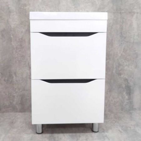 Тумба в ванную комнату INTEGRO 487 Белый/встав.Антрацит под умывальник СЛИМ 50 (2ящ)