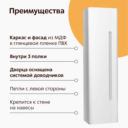 Шкаф-пенал в ванную комнату SHINE 125 подвесной (330х270х1250мм)