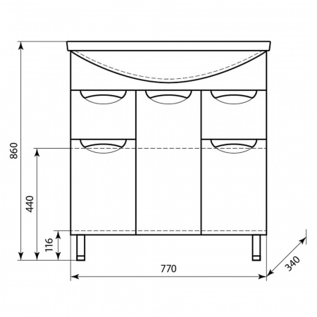 Тумба в ванную комнату ЭЛЬБРУС 80/2 врезные ручки под умывальник ЭЛЬБРУС 80