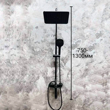 Смеситель для душа (зонт, квадрат) со стойкой HAIBA HB24548-7 ЧЕРНЫЙ/ХРОМ (лат., с изливом)(4)