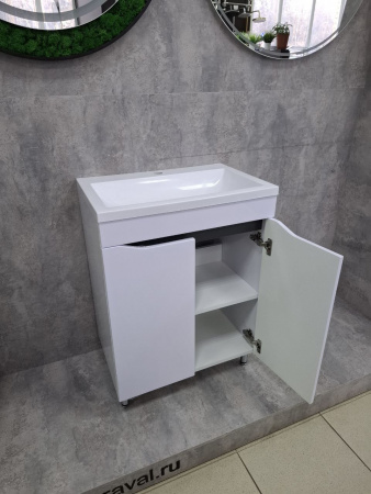 Тумба в ванную комнату SLOT 594 Белый/встав.Антрацит под умывальник ОКЕАН 60 (2дв)