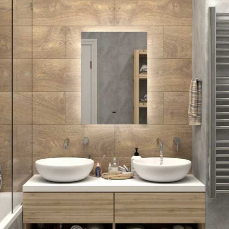 Зеркало ТРЕЖЕ/Trezhe 50 500х700мм (LED-подсветка, бесконтактный сенсор, ореольная подсветка)