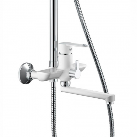 Смеситель для душа (зонт, круг) со стойкой HAIBA HB24557-8 БЕЛЫЙ/ХРОМ (лат., с изливом)  Смеситель для душа (зонт, круг) со стойкой HAIBA HB24557-8 БЕЛЫЙ/ХРОМ (лат., с изливом)