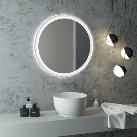 Зеркало ПЛАНЕТ/Planet D800мм (LED-подсветка, бесконт.сенс выкл, ореольная подсветка, рама МДФ БЕЛЫЙ)