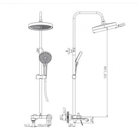 Смеситель для душа (зонт, круг) со стойкой HAIBA HB24553-5 ЗОЛОТО (лат., с изливом)(4)