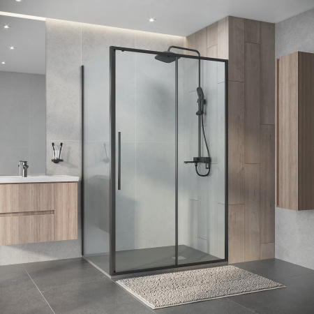 Душевое ограждение 100х90х195 без поддона проф ГРАФИТ стекло (6мм) ПРОЗРАЧ NG-34-10AGR + A90GR-34