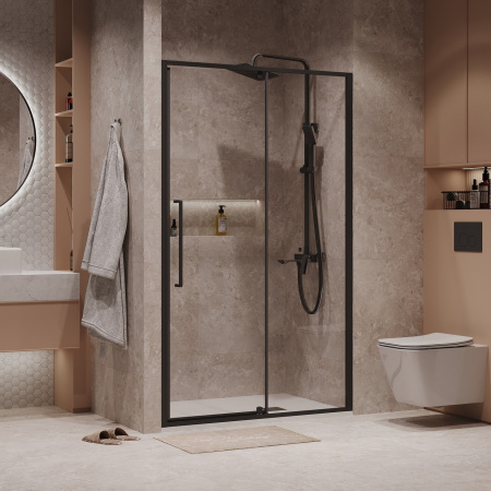 Душевое ограждение 120х195, 1 распашная дверь, проф ЧЕРНЫЙ МАТОВЫЙ, стекло ПРОЗРАЧНОЕ 6мм NG-85-12AB