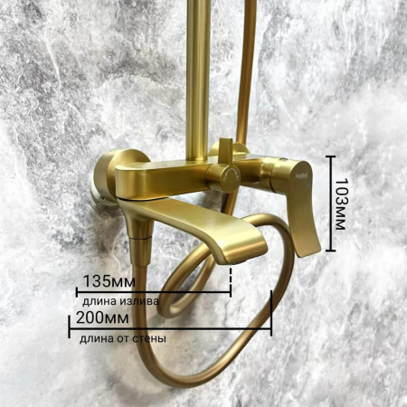 Смеситель для душа (зонт, круг) со стойкой HAIBA HB24553-5 ЗОЛОТО (лат., с изливом)(4)