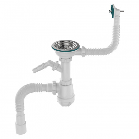 Сифон для мойки 3 1/2"х40 с мет.реш. с прямоуг. переливом с отв. с/м с г.т.40х40/50 B0147-20-MR (20)