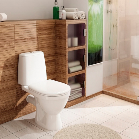 Унитаз-компакт "ПРЕМЬЕР", горизонтальный выпуск, сиденье ПОЛИПРОПИЛЕН, арматура 2-режимная