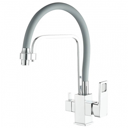 Смеситель на мойку с гибким изливом, с выходом под фильтр HAIBA HB76615 СЕРЫЙ/ХРОМ (лат., картр.35м)