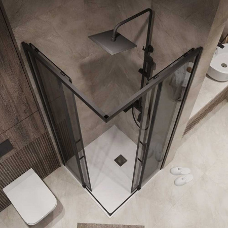 Душевой уголок 100х100х195 КВАДР без поддона профиль ЧЕРН МАТ стекло (6мм) ТОНИРОВАН NG-2830-34BLACK