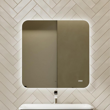 Зеркало EGO 80 800х800мм (LED-подсветка, бесконтактный сенсорный выключатель, часы)