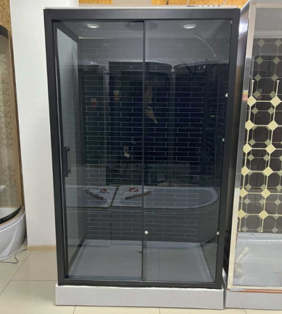 Душевая кабина 1200х800х2120мм, НИЗК прям. поддон усил., проф. ЧЕРН, стек зад. КИРП, пер. ТОНИР 26К