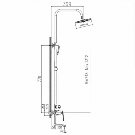 Смеситель для душа (зонт, квадрат) со стойкой HAIBA HB24548-8 БЕЛЫЙ/ХРОМ (лат., с изливом)(4)