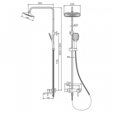 Смеситель для душа (зонт, квадрат) со стойкой HAIBA HB24805-8 БЕЛЫЙ/ХРОМ  (лат., с изливом) Смеситель для душа (зонт, квадрат) со стойкой HAIBA HB24805-8 БЕЛЫЙ/ХРОМ  (лат., с изливом)