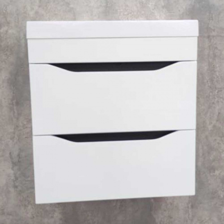 Тумба в ванную комнату подвесная INTEGRO 487 Белый/встав.Антрацит под умывальник СЛИМ 50 (2ящ)