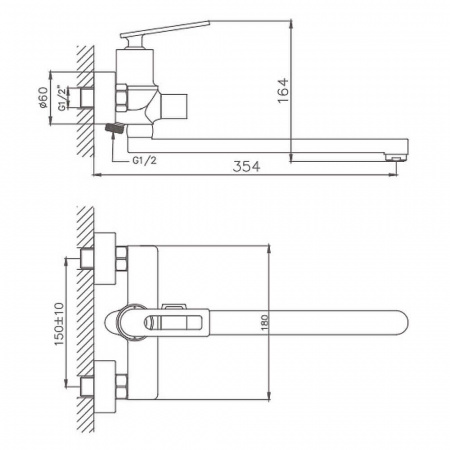 Смеситель на ванну длинный излив HAIBA HB22589 (лат., 35мм)
