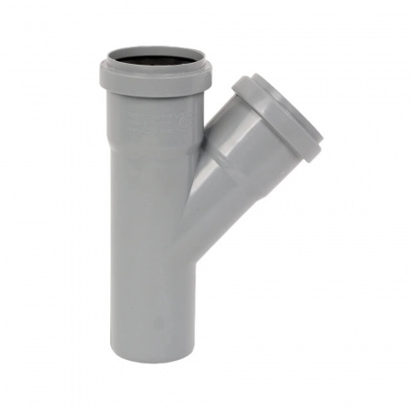 Тройник ППР Ø50х50мм 45° СЕРЫЙ для внутренней канализации (80) 