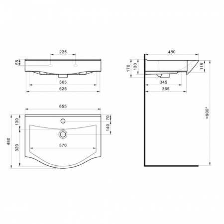 Умывальник мебельный БЕВЕРЛИ 65