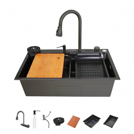 Мойка кухонная многофункциональная Dikalan KS754508 ЧЕРНЫЙ ТЕКСТУР нерж.сталь SUS-304 750х460х220мм