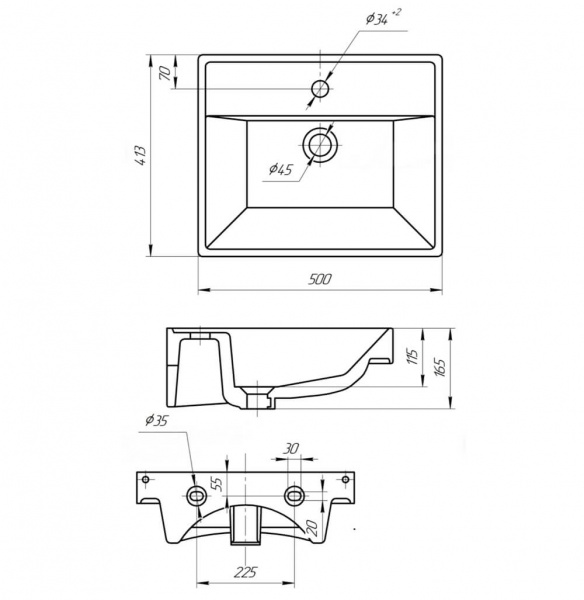 Раковина Универсал Енисей 50 размеры