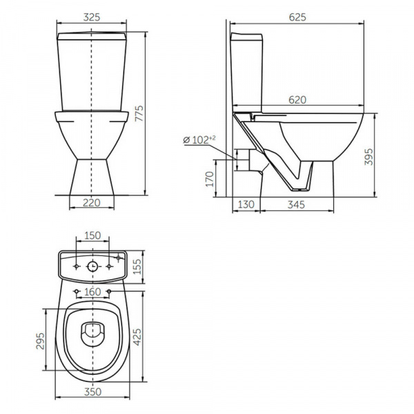 Унитаз-компакт Rosa Соло чертеж