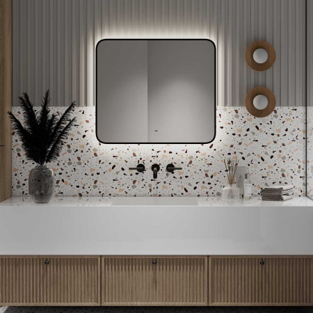 Зеркало ТОРИ/Torry 80 800х700мм (фоновая подсветка, бесконтактный сенсорный выключатель, ЧЕРНЫЙ)