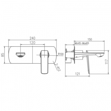 Смеситель на ванну встраиваемый короткий излив HAIBA HB80548-7 ЧЕРНЫЙ/ХРОМ (лат., 35мм)