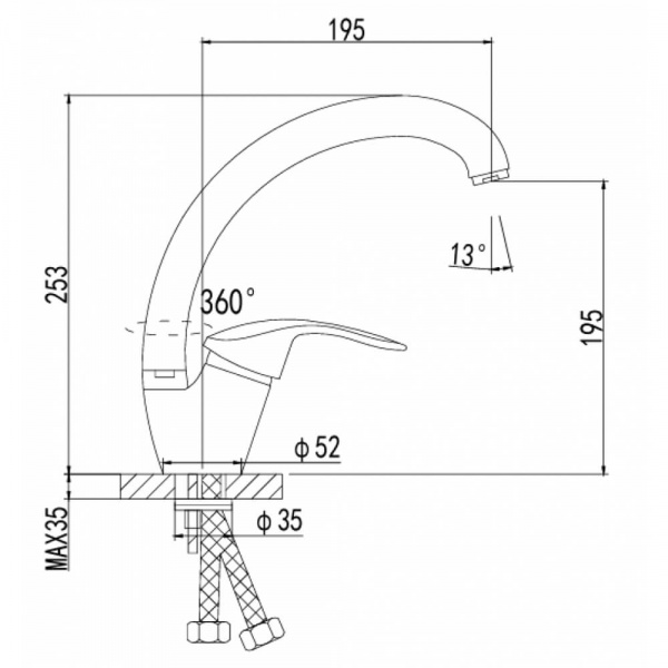 Смеситель для кухни Dikalan D5736 размеры Смеситель для кухни Dikalan D5736 размеры