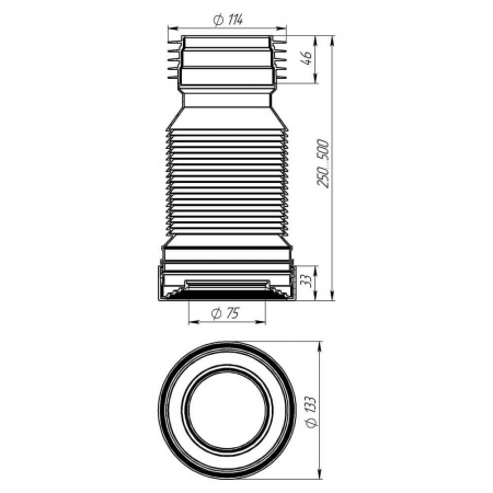 Удлинитель гибкий для унитаза в пакете, 250-500мм T828F-22-MR (22)