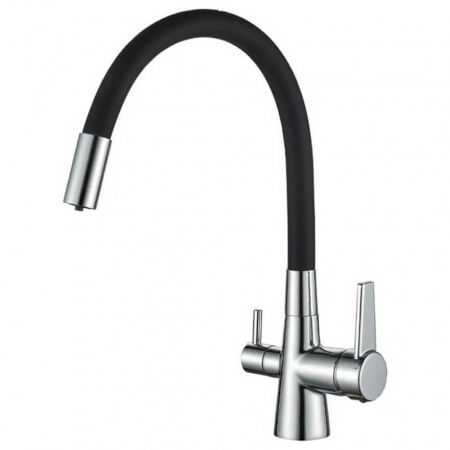 Смеситель на мойку с гибким изливом, с выходом под фильтр HAIBA HB76858-7 ЧЕРНЫЙ/ХРОМ (лат., 35м)