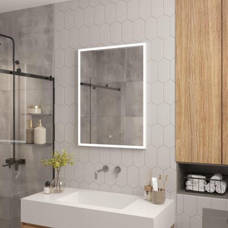 Зеркало FRAME 60 600х800мм (LED-подсветка, сенсорный выключатель,ХОЛОД подсветка, ал. профильБЕЛЫЙ)