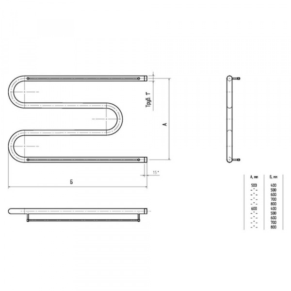 Полотенцесушитель водяной Тругор М1 П 50x60 схема
