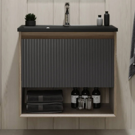 Тумба в ванную комнату подвесная TOSSONY 70 ДУБ САМДАЛ/ АНТРАЦИТ под умывальник АСТОРИЯ 70 Антрацит