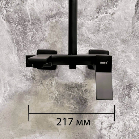 Смеситель для душа (зонт, квадрат) со стойкой HAIBA HB24818-7 ЧЕРНЫЙ (лат., с изливом)(4)