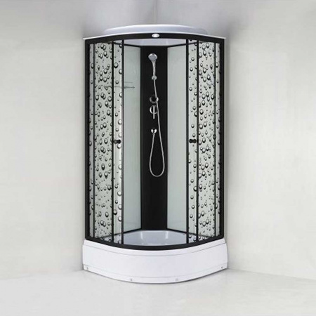 Душевая кабина 1000х1000х2150мм, СРЕДНИЙ поддон, проф. ЧЕРНЫЙ, стекл зад. БЕЛЫЙ, пер. ПРОЗ КАПЛИ 451