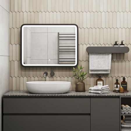 Зеркало ENJOY 80 800х600мм (LED-подсветка, сенсорный выключатель, рама МДФ ЧЕРНЫЙ)