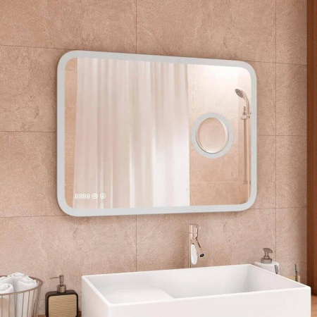 Зеркало BLISS 90 900х700мм (LED-подсветка, сенсорный выключатель, линза с 3-ным увеличением, часы)