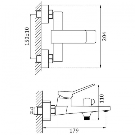 Смеситель на ванну короткий излив HAIBA HB60818 (лат., 30мм)