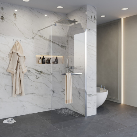 Душевая перегородка 100х195, неподвижная, профиль ХРОМ, стекло ПРОЗРАЧНОЕ 6мм NG-661-10