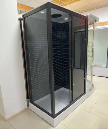 Душевая кабина 1200х800х2120мм, НИЗК прям. поддон усил., проф. ЧЕРН, стек зад. КИРП, пер. ТОНИР 26К