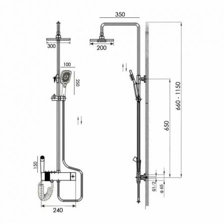 Система душевая (зонт, квадрат черный) DIKALAN AL9076-B ЧЕРНЫЙ (авиационный алюминий) (5)