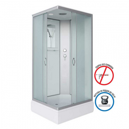 Душевая кабина 900х700х2150мм без г/м, СРЕДНИЙ поддон, СЕРЕБР проф, стекло МАТОВОЕ NG-33974-14Q