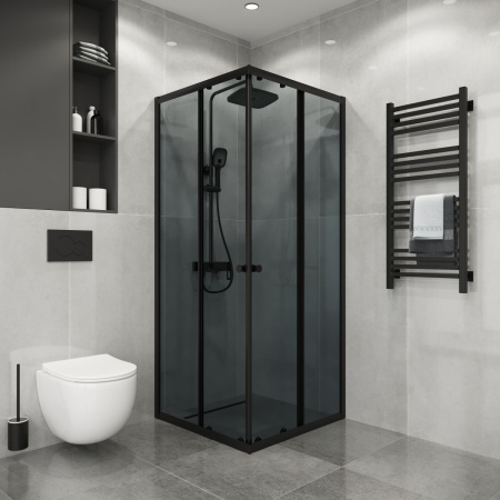 Душевой уголок 90х90х190 КВАДР без поддона профиль ЧЕРНЫЙ стекло (4мм) ТОНИРОВАННОЕ NG-1009-14QT