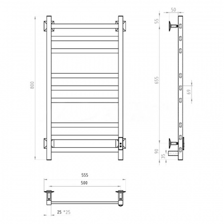 Полотенцесушитель с греющим кабелем ПЭК СП21 кв 80х40см черный ВГП
